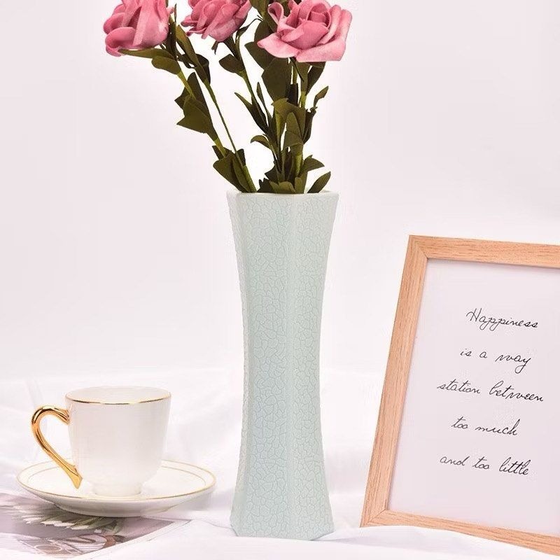 北歐風簡約防摔花瓶,現代居家裝飾客廳插花瓶器,水培仿陶瓷餐桌裝飾,藍綠色-細節圖3