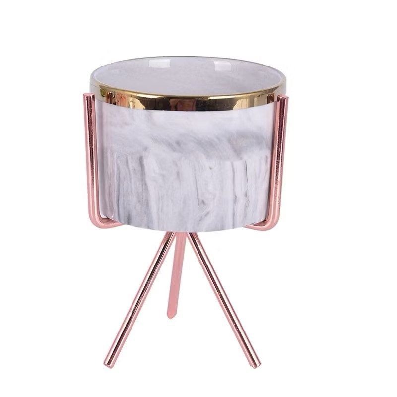 北歐鍍金鐵藝多肉植物大理石紋陶瓷花盆,多功能梳妝台桌面美妝化妝品梳子收納桶,創意餐具水果叉置物罐-細節圖2