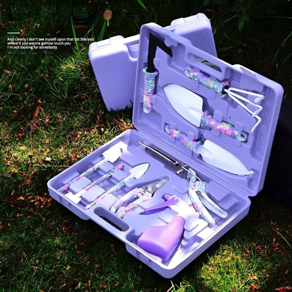 10件青花瓷色園藝種植工具箱,家用鏟子挖土種花綠化工具組,多肉植物盆栽耙子-細節圖2