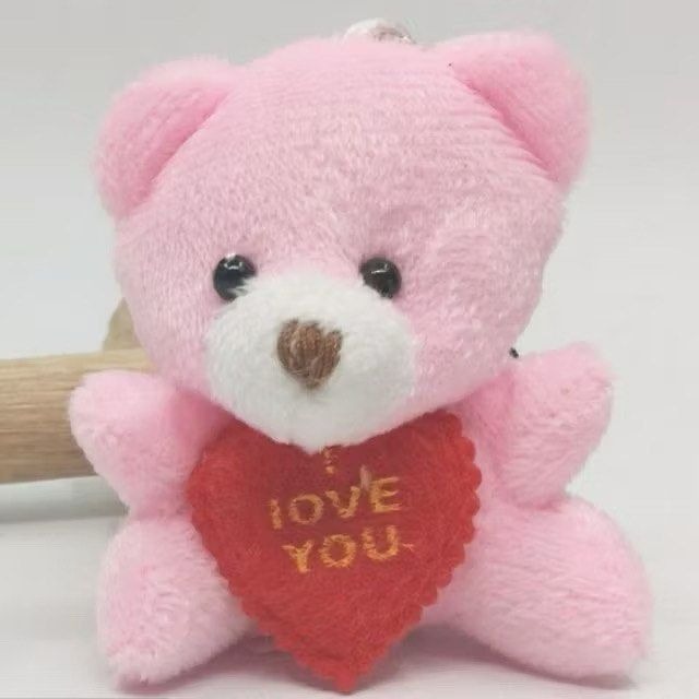 迷你抱心熊毛絨娃娃吊飾,手機包包配件DIY掛飾,I LOVE YOU情侶粉色小熊公仔-細節圖2