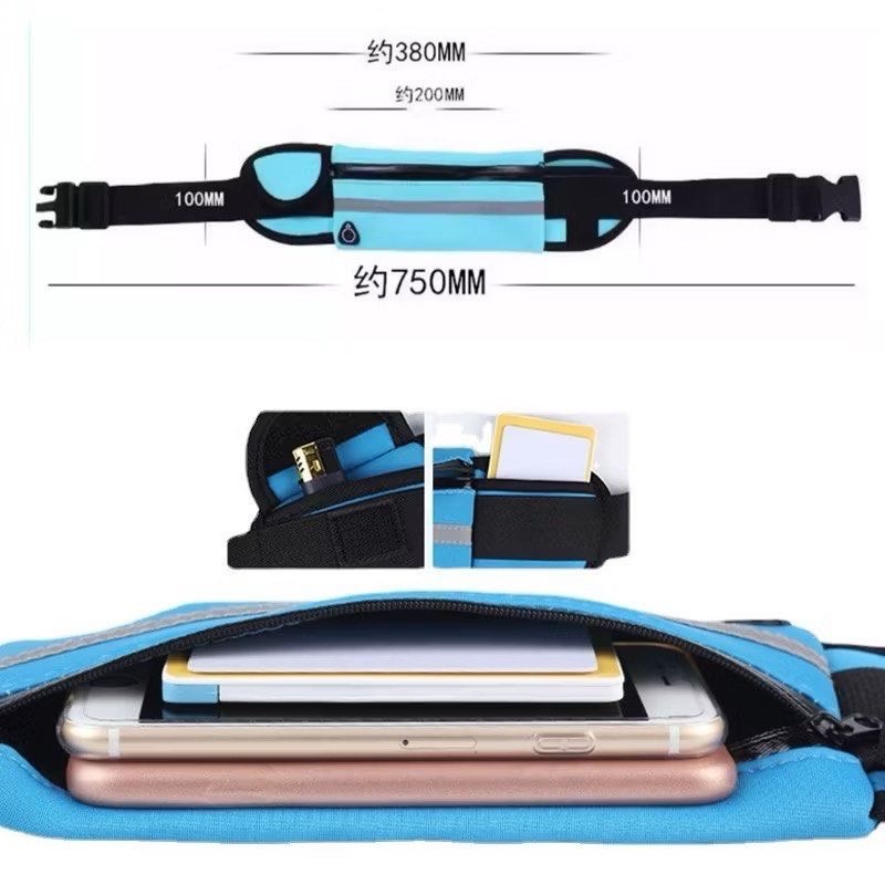 休閒運動腰包,戶外跑步大容量防水手機袋,多功能安全反光條騎行收納包,隨身工作腰包,黑色/螢光綠/藍色/橘色-細節圖6