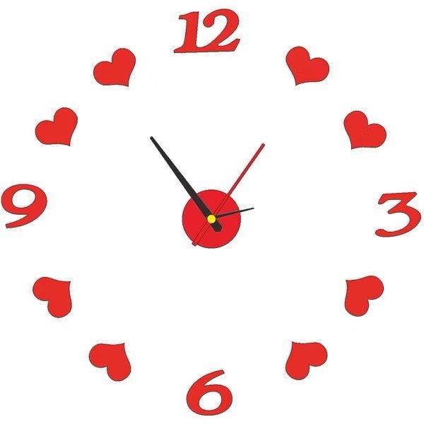 紅色創意DIY鏡面掛鐘,簡約時尚愛心壁貼時鐘,個性簡約數字客廳牆貼壁鐘-細節圖2