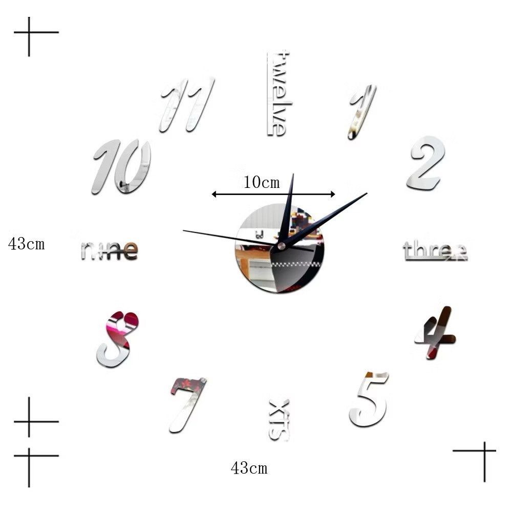 銀色DIY數字掛鐘,壓克力鏡面客廳壁貼時鐘,房間臥室背景牆鐘,居家簡約時尚裝飾鐘-細節圖3