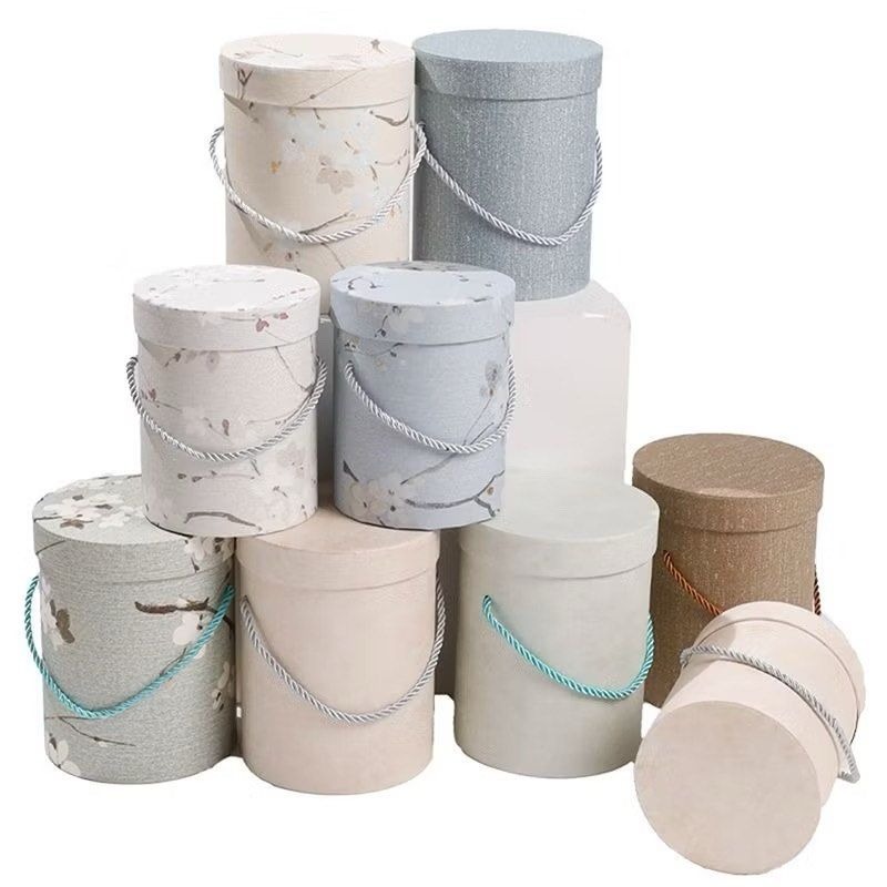 圓形花藝抱抱桶,迷你鮮花包裝盒,園藝手提禮盒花束盒,簡約時尚圓桶,聖誕禮物盒-細節圖2