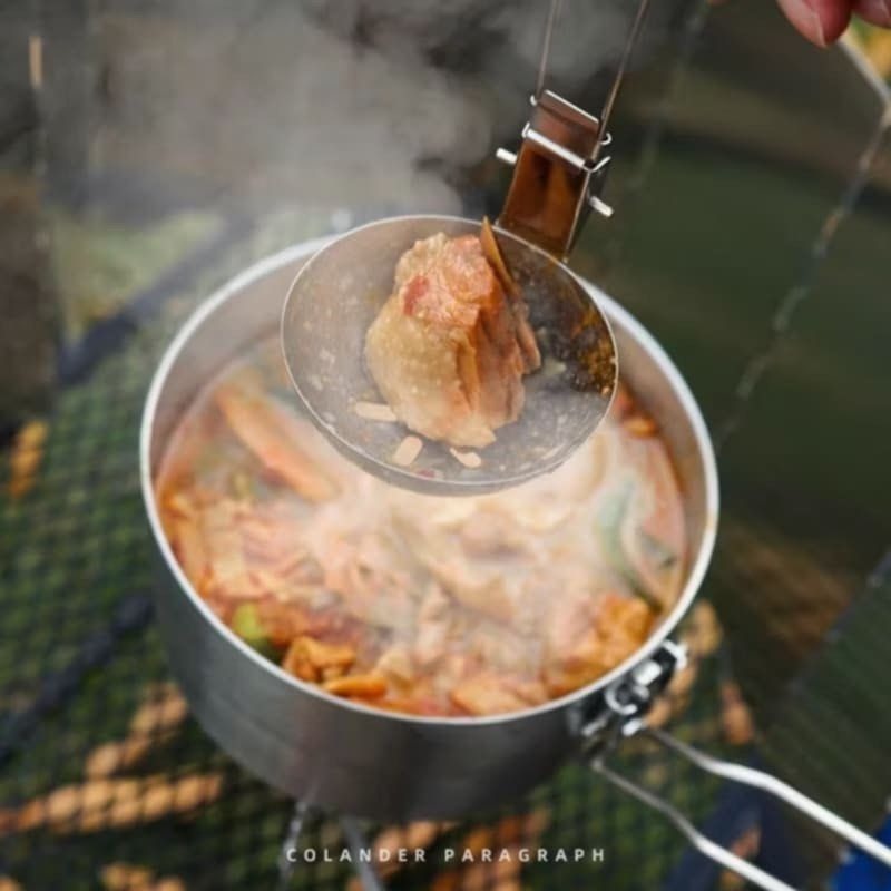 戶外不銹鋼折疊湯勺,便攜野外露營摺疊湯匙,旅行野炊不鏽鋼無孔湯勺-細節圖2