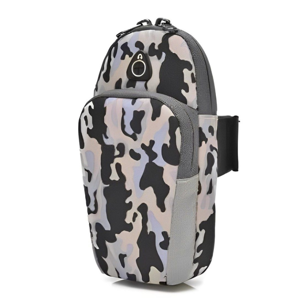 迷彩防潑水跑步手機臂包,運動健身手機袋,戶外慢跑耳機孔拉鍊手腕包-細節圖5