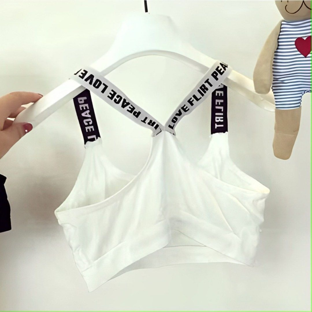 無鋼圈運動內衣,字母肩帶美背運動背心,健身吸濕排汗瑜珈小背心,交叉肩帶小可愛-細節圖4