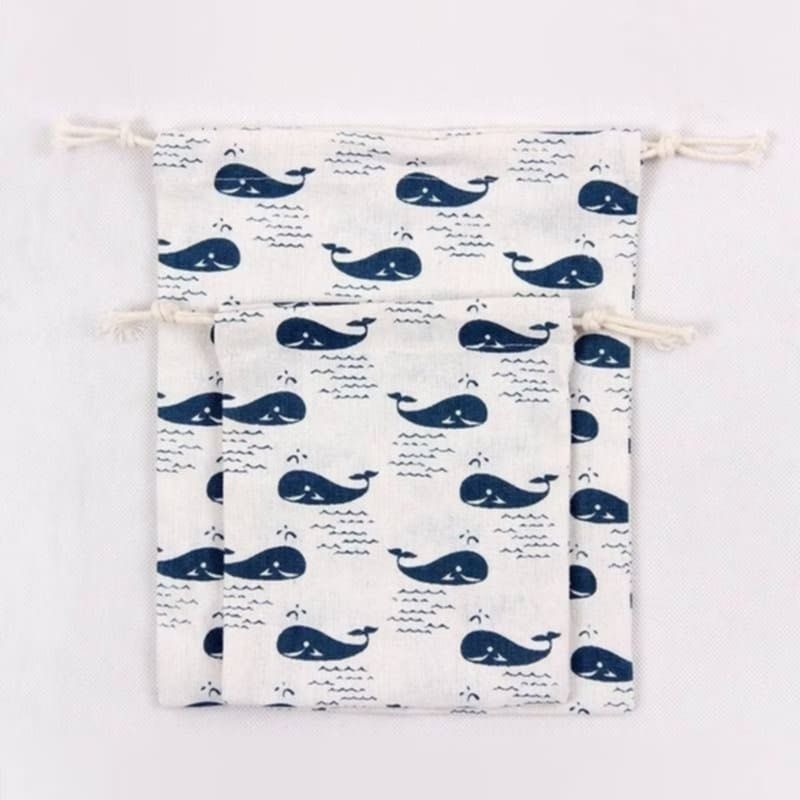 定做原創小清新棉布抽繩束口收納袋,小鯨魚收納布袋,簡約旅行整理束口袋,質感禮品袋禮物袋-細節圖3