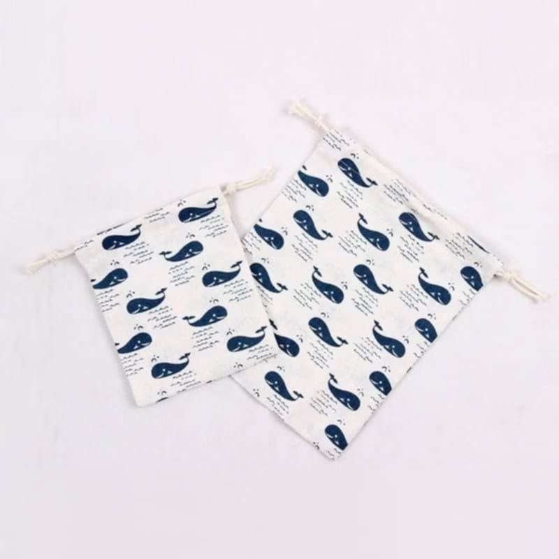 定做原創小清新棉布抽繩束口收納袋,小鯨魚收納布袋,簡約旅行整理束口袋,質感禮品袋禮物袋-細節圖5
