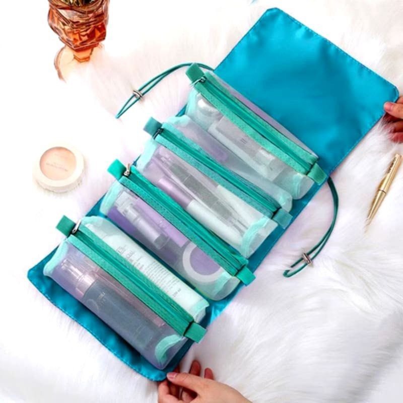 可拆卸便攜折疊旅行化妝袋,四合一大容量可折開網紗隨身收納洗漱包,尼龍出國旅遊化妝品收納袋,包中包魔鬼氈盥洗包-細節圖3