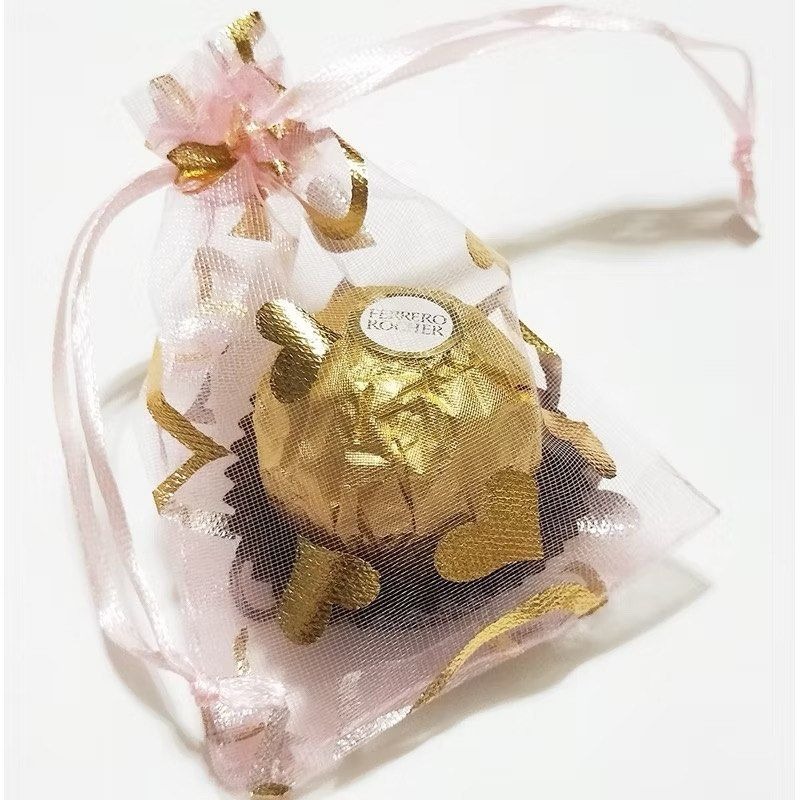 50入銀色愛心燙金歐根紗袋,心型燙金飾品首飾包裝袋,結婚禮品糖果袋,婚禮小物網紗袋-細節圖2