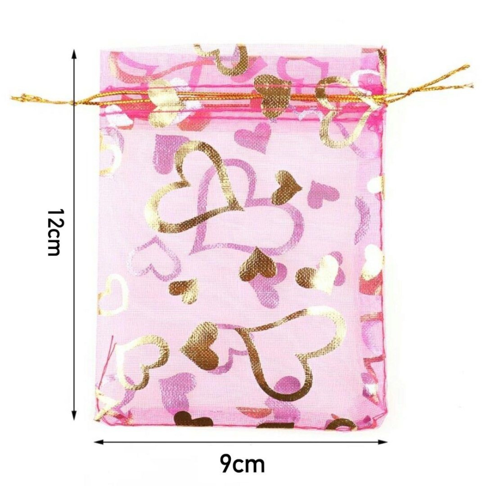 50入銀色愛心燙金歐根紗袋,心型燙金飾品首飾包裝袋,結婚禮品糖果袋,婚禮小物網紗袋-細節圖3