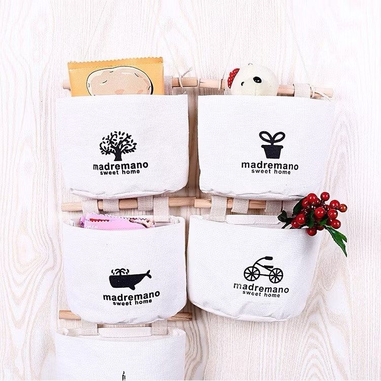 海軍風白色棉麻懸挂式收納袋,布藝門後懸掛儲物袋,牆面整理收納袋,北歐居家雜物裝飾掛袋-細節圖2