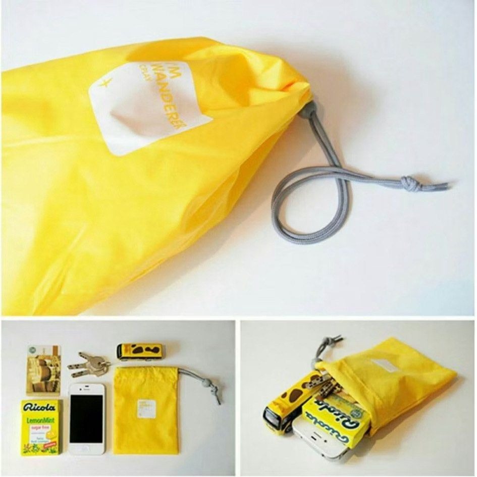 4件套黃色防水旅行時尚收納袋組合,韓版尼龍防潑水抽繩束口袋,簡約多功能衣物整理袋,出差出國旅遊收納包-細節圖2