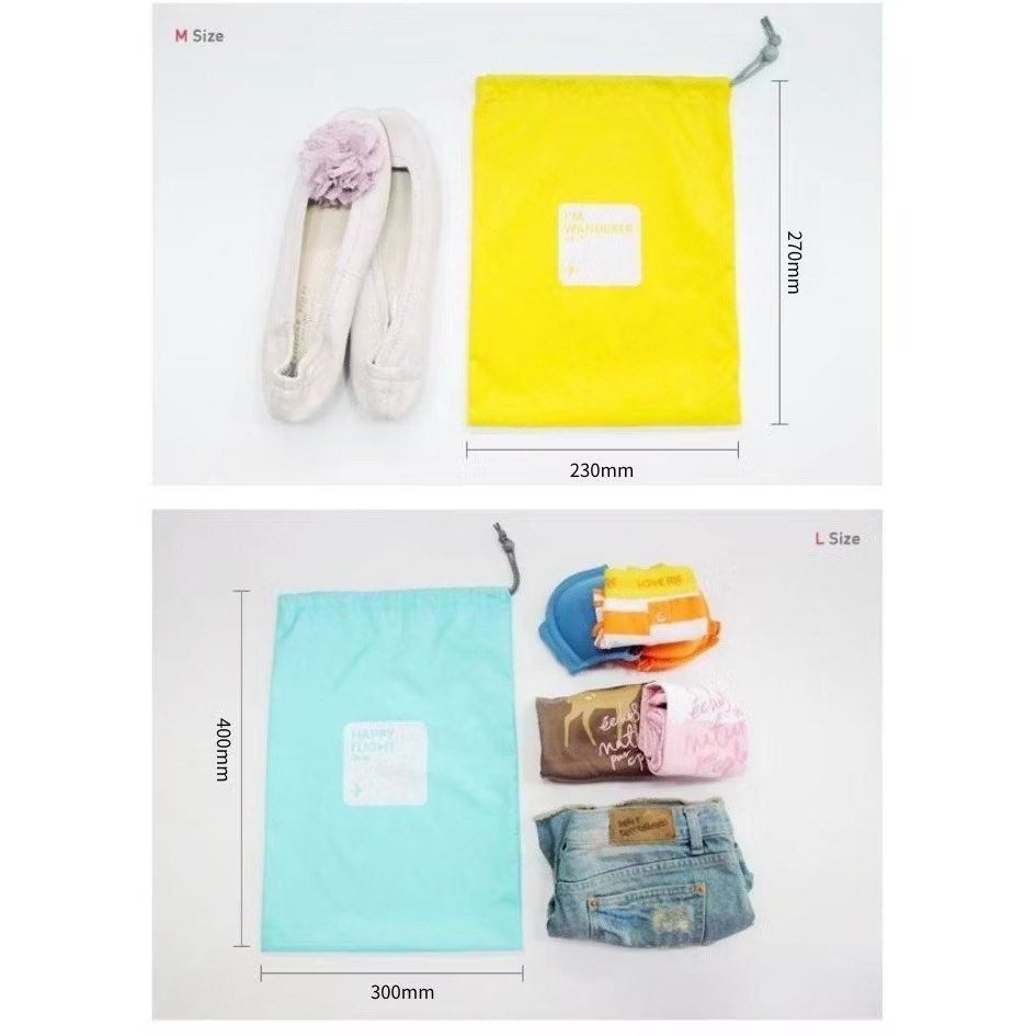 4件套黃色防水旅行時尚收納袋組合,韓版尼龍防潑水抽繩束口袋,簡約多功能衣物整理袋,出差出國旅遊收納包-細節圖4