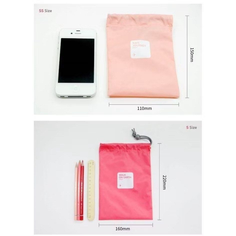 4件套黃色防水旅行時尚收納袋組合,韓版尼龍防潑水抽繩束口袋,簡約多功能衣物整理袋,出差出國旅遊收納包-細節圖5