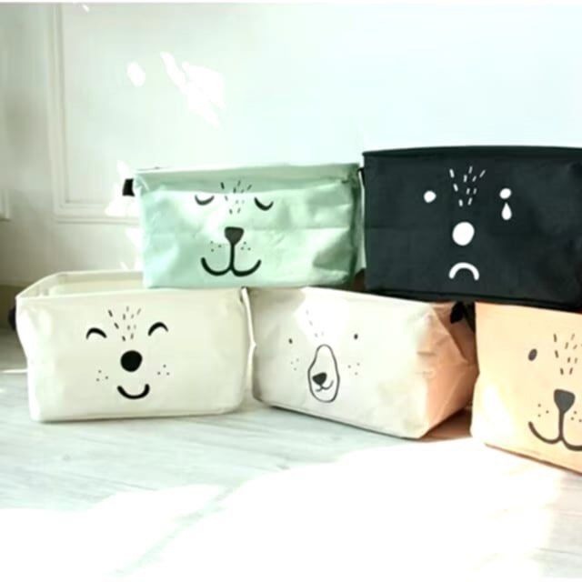 韓式卡通表情收納盒,可折疊帶把手桌面整理方盒,棉麻鑰匙零錢存放盒,防水雜物整理桶,小物化妝品收納袋-細節圖2