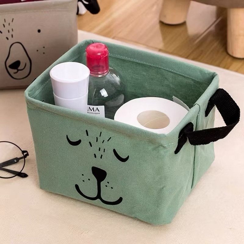 韓式卡通表情收納盒,可折疊帶把手桌面整理方盒,棉麻鑰匙零錢存放盒,防水雜物整理桶,小物化妝品收納袋-細節圖3