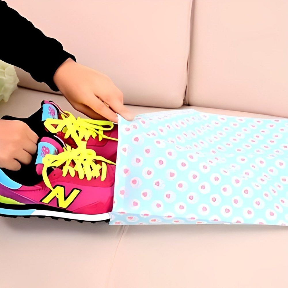 無紡布防塵袋,旅行便攜抽繩鞋袋,藍底玫瑰印花鞋子收納袋,大容量旅遊雜物收納束口袋-細節圖2