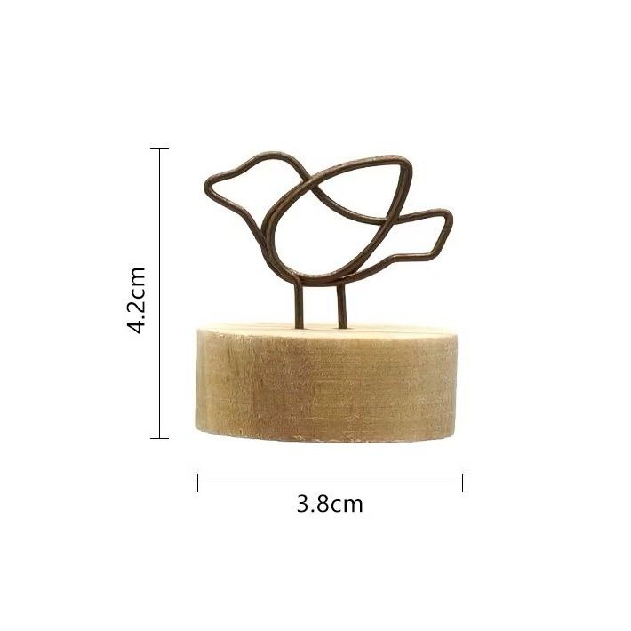 原木田園風留言夾,鐵線金屬小鳥造型名片夾,辦公文具便籤夾,立式簡約相片夾子,居家桌面裝飾-細節圖3