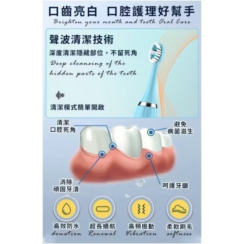 超聲波智能電動牙刷,音波震動防水牙刷,口腔清潔軟毛牙刷-細節圖3