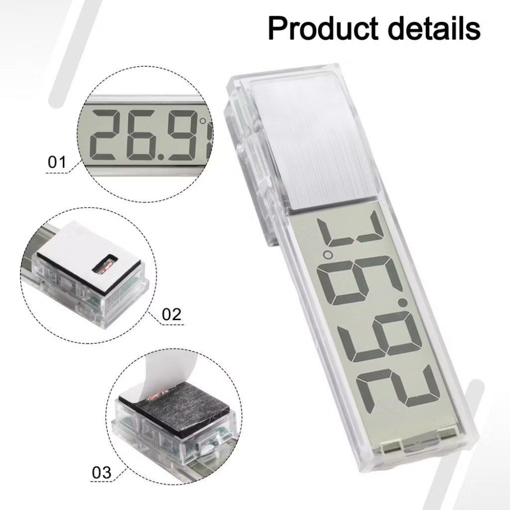 3D透視水晶玻璃電子溫度計,時尚水族箱液晶顯示溫度計,透明魚缸溫度計-細節圖4