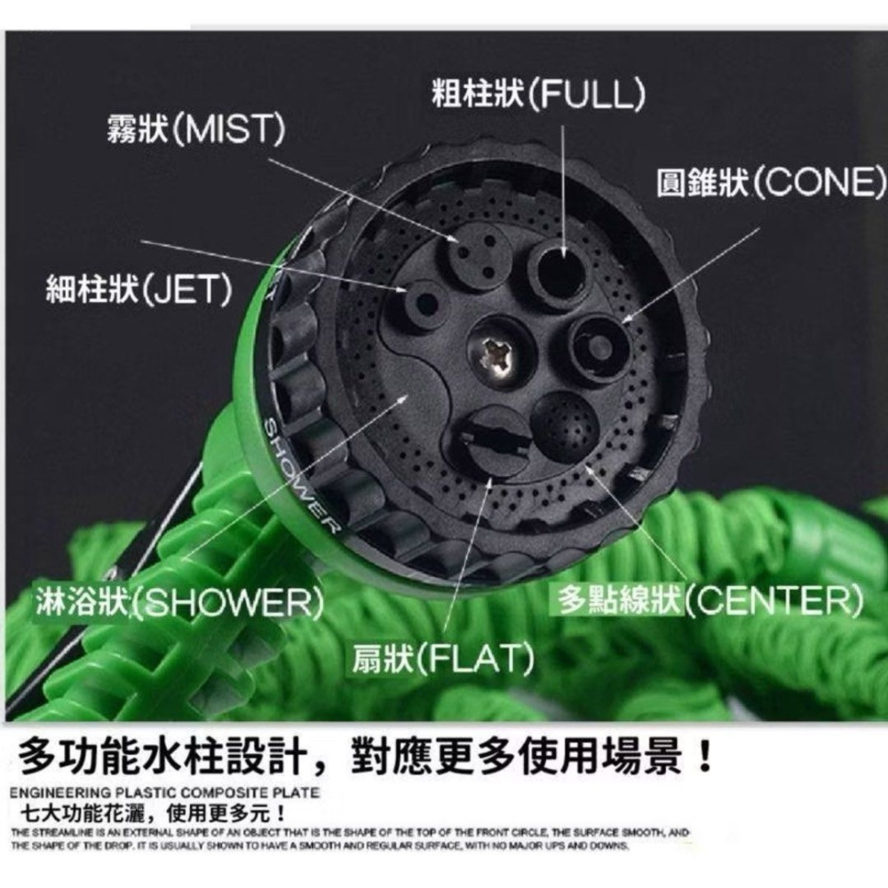 45m綠色3倍伸縮水管,多功能轉換頭汽車洗車高壓水槍,園藝園林噴灑水槍,彈性高壓防暴水管-細節圖2