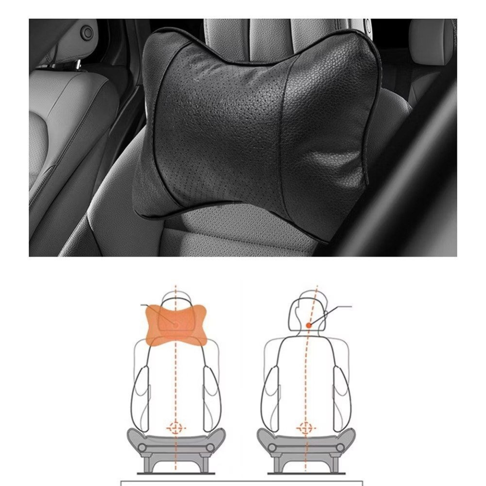 一對皮革汽車頸枕,汽車座椅頭頸枕頭,車用駕駛頸部支撐墊,透氣骨頭枕,護頸枕靠枕-細節圖2