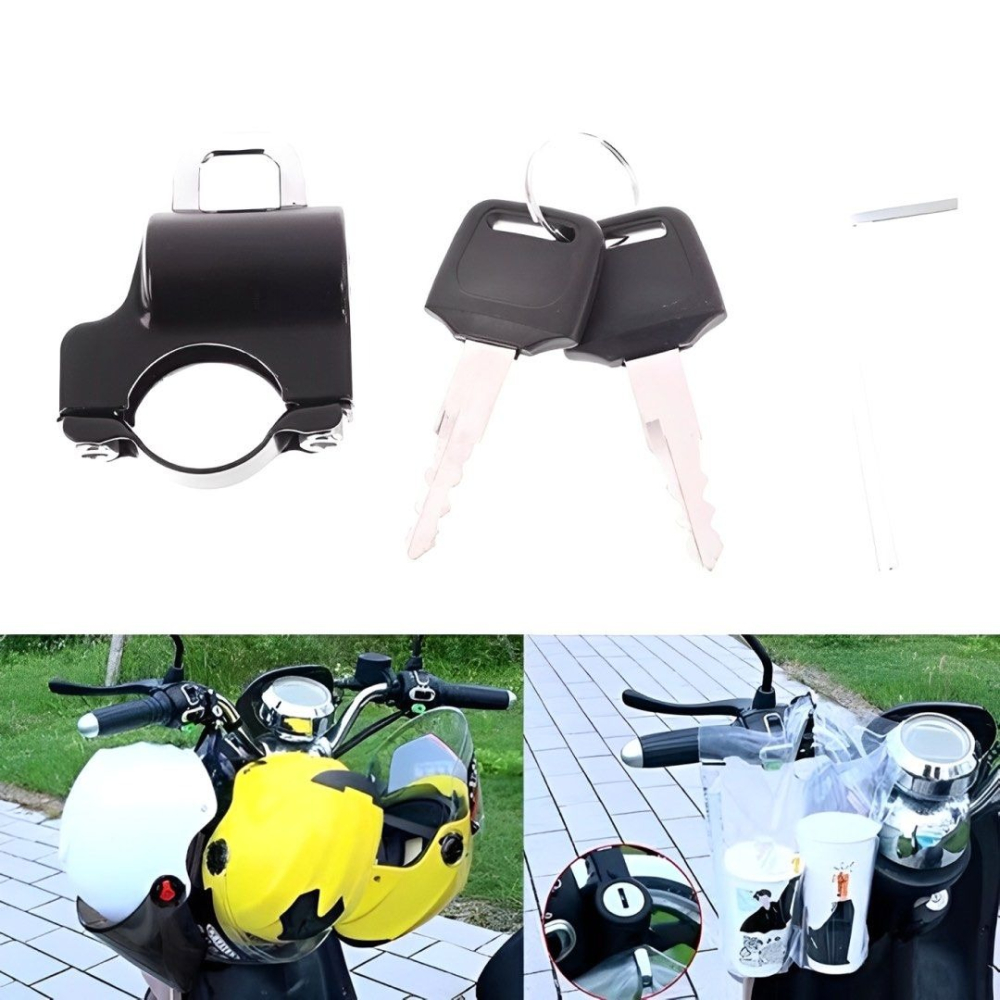 摩托車車把安全帽鎖,通用機車頭盔鎖,自行車安全帽防盜鎖,鋁合金防偷鑰匙掛鉤固定鎖扣-細節圖5