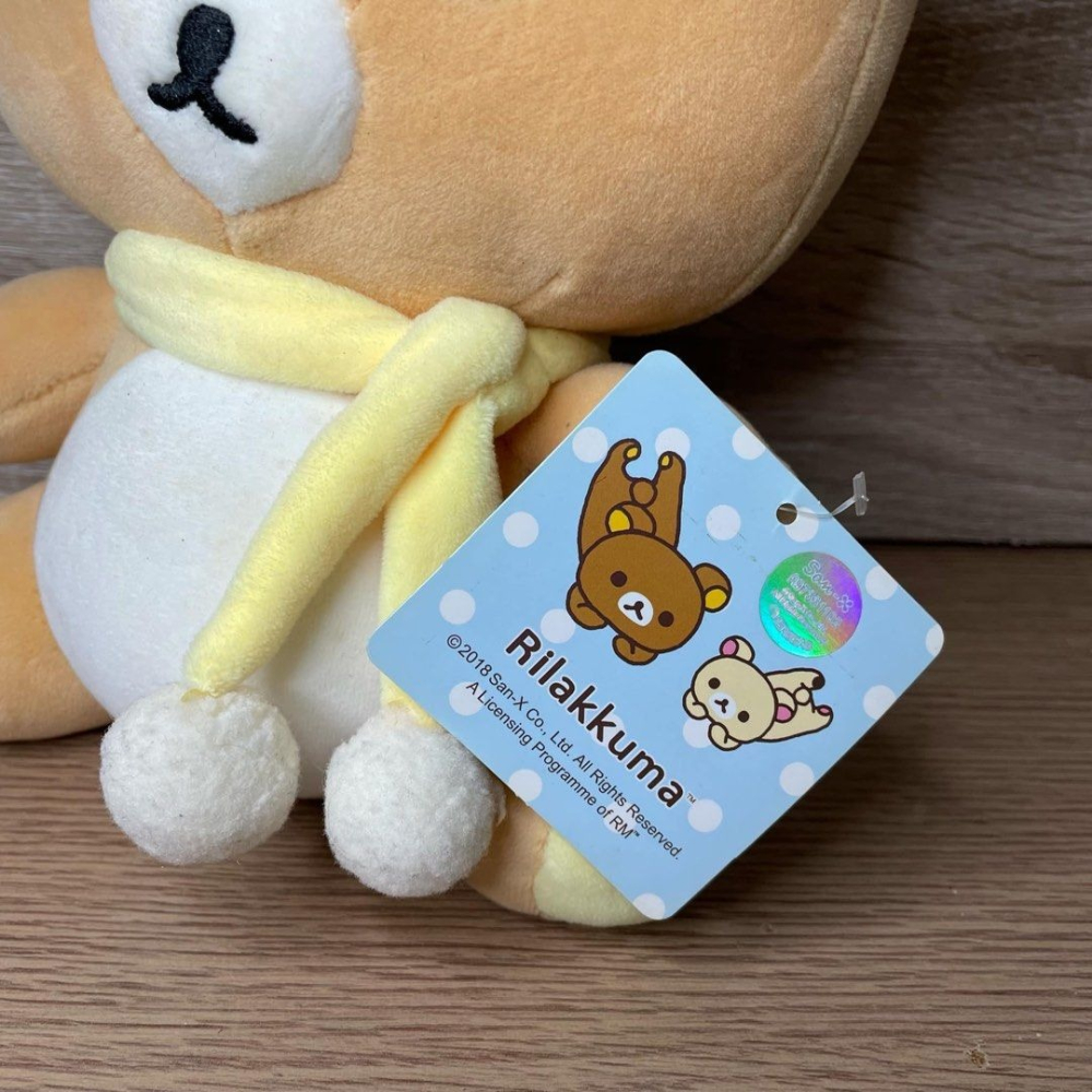 正版拉拉熊rilakkuma圍巾絨毛娃娃,日系懶懶熊玩偶,收藏布偶,毛絨玩具,21cm-細節圖3
