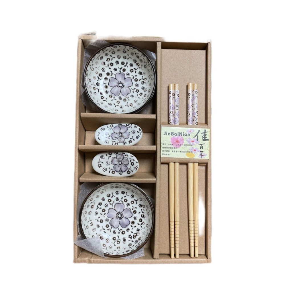 日式創意6件套裝竹筷碟子陶瓷碗筷組,情侶質感碗筷組,雙人餐具組-細節圖2