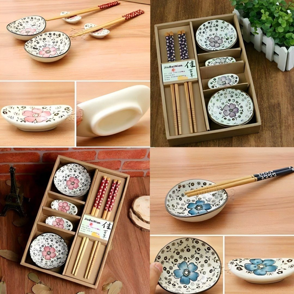 日式創意6件套裝竹筷碟子陶瓷碗筷組,情侶質感碗筷組,雙人餐具組-細節圖3