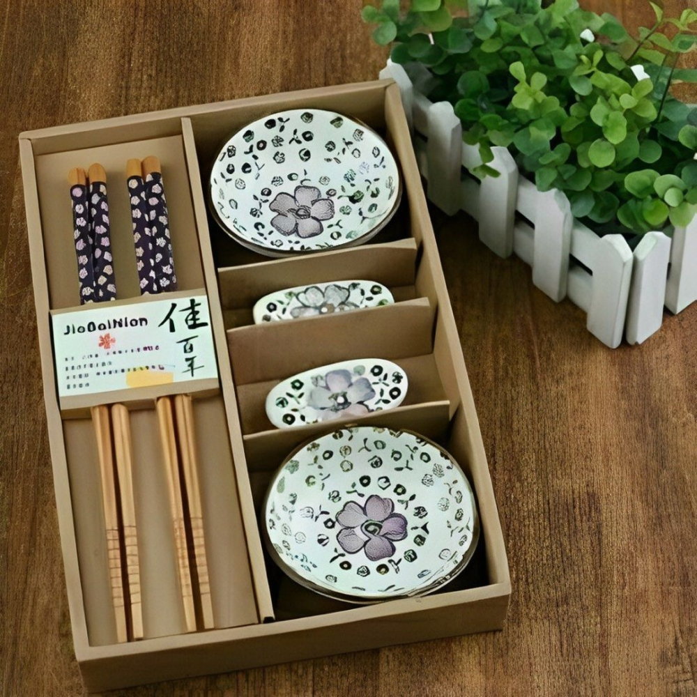 日式創意6件套裝竹筷碟子陶瓷碗筷組,情侶質感碗筷組,雙人餐具組-細節圖7