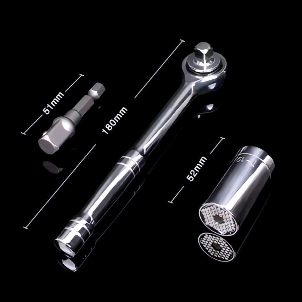 3件套萬能套筒+ 棘輪扳手+延伸桿,7-19mm魔術萬用轉換套筒萬用板手-細節圖6