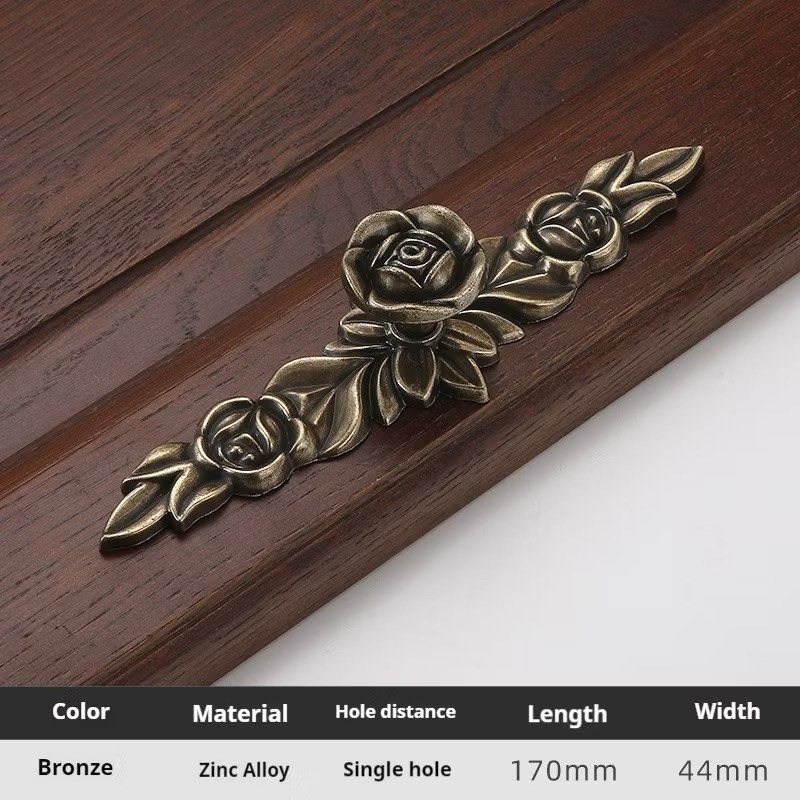 復古玫瑰花家具把手,鋅合金法式宮廷風抽屜把手,優雅廚房櫥櫃拉手,居家五金拉手-細節圖6