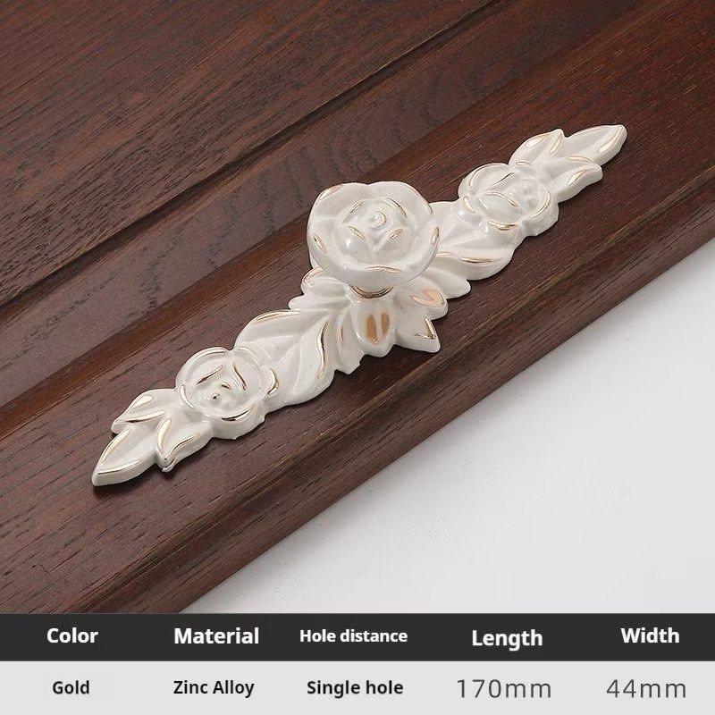 復古玫瑰花家具把手,鋅合金法式宮廷風抽屜把手,優雅廚房櫥櫃拉手,居家五金拉手-細節圖7