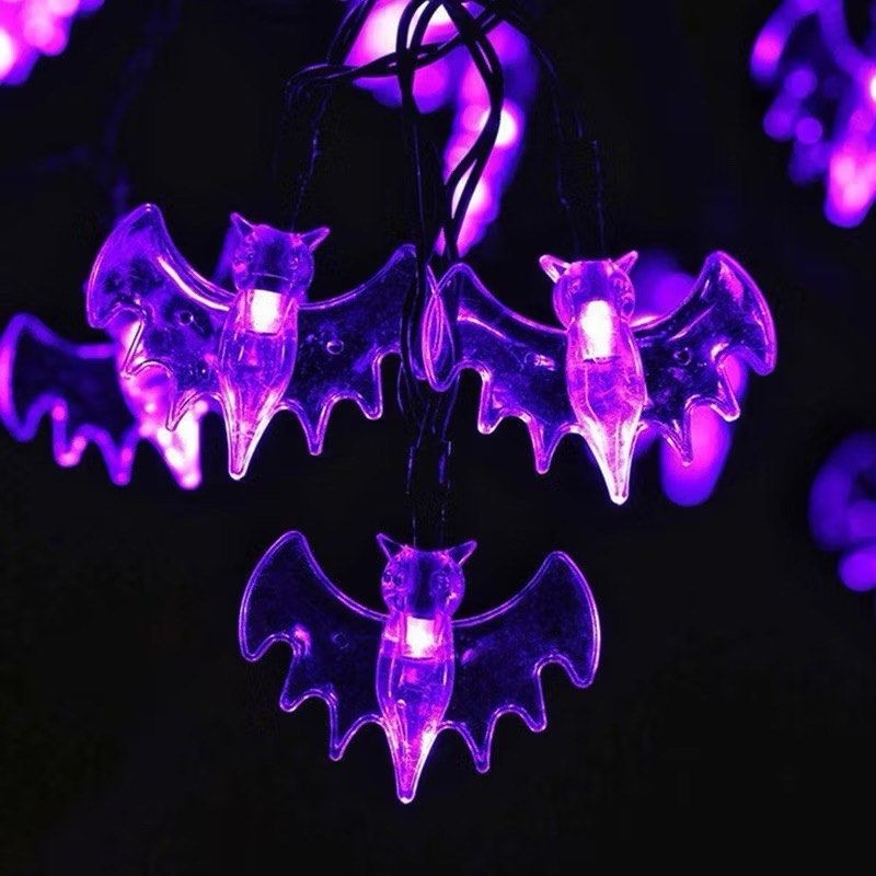 紫光冷血蝙蝠LED電池燈串,居家裝飾萬聖節裝飾燈條,室內裝飾氣氛燈,幽靈蝙蝠燈飾,1米10燈-細節圖2