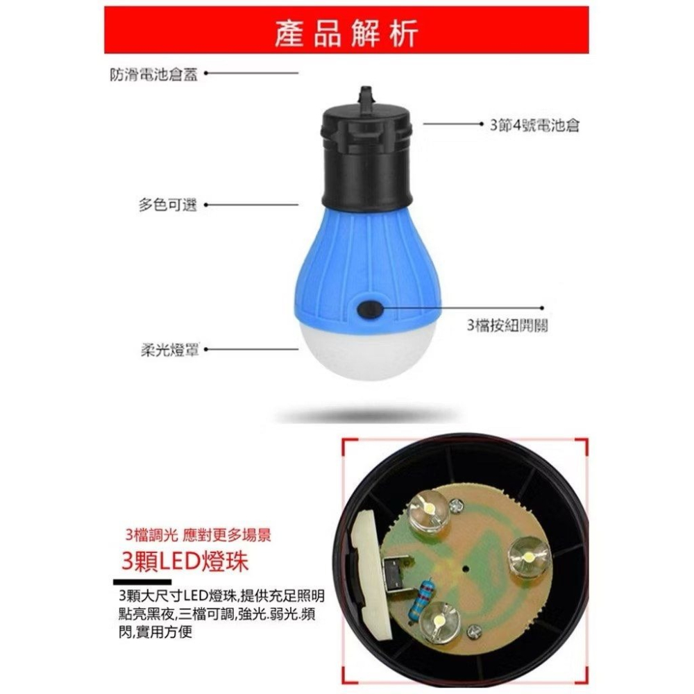3LED野外露營懸吊式燈泡,戶外手提應急照明燈,野炊野營LED燈具,黃色白光-細節圖3