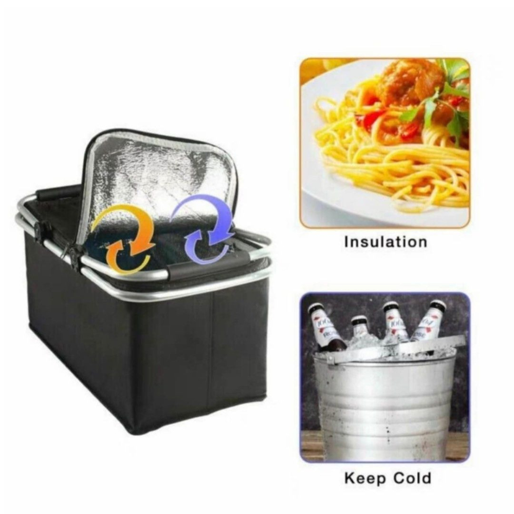 30L大容量戶外野餐保溫收納包,車用旅行露營防潑水折疊野餐袋,手提家庭旅遊冷藏保溫收納袋-細節圖2