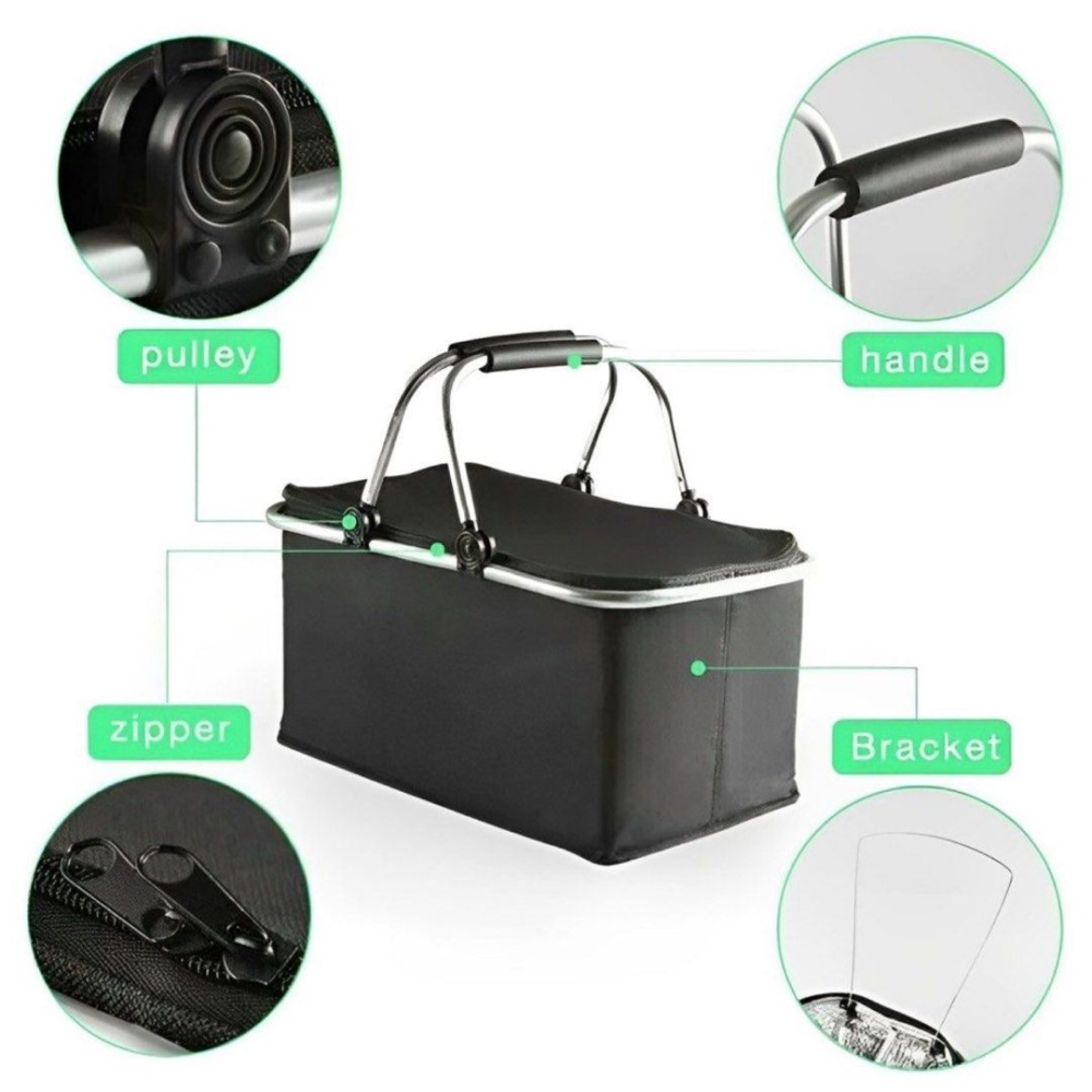 30L大容量戶外野餐保溫收納包,車用旅行露營防潑水折疊野餐袋,手提家庭旅遊冷藏保溫收納袋-細節圖4