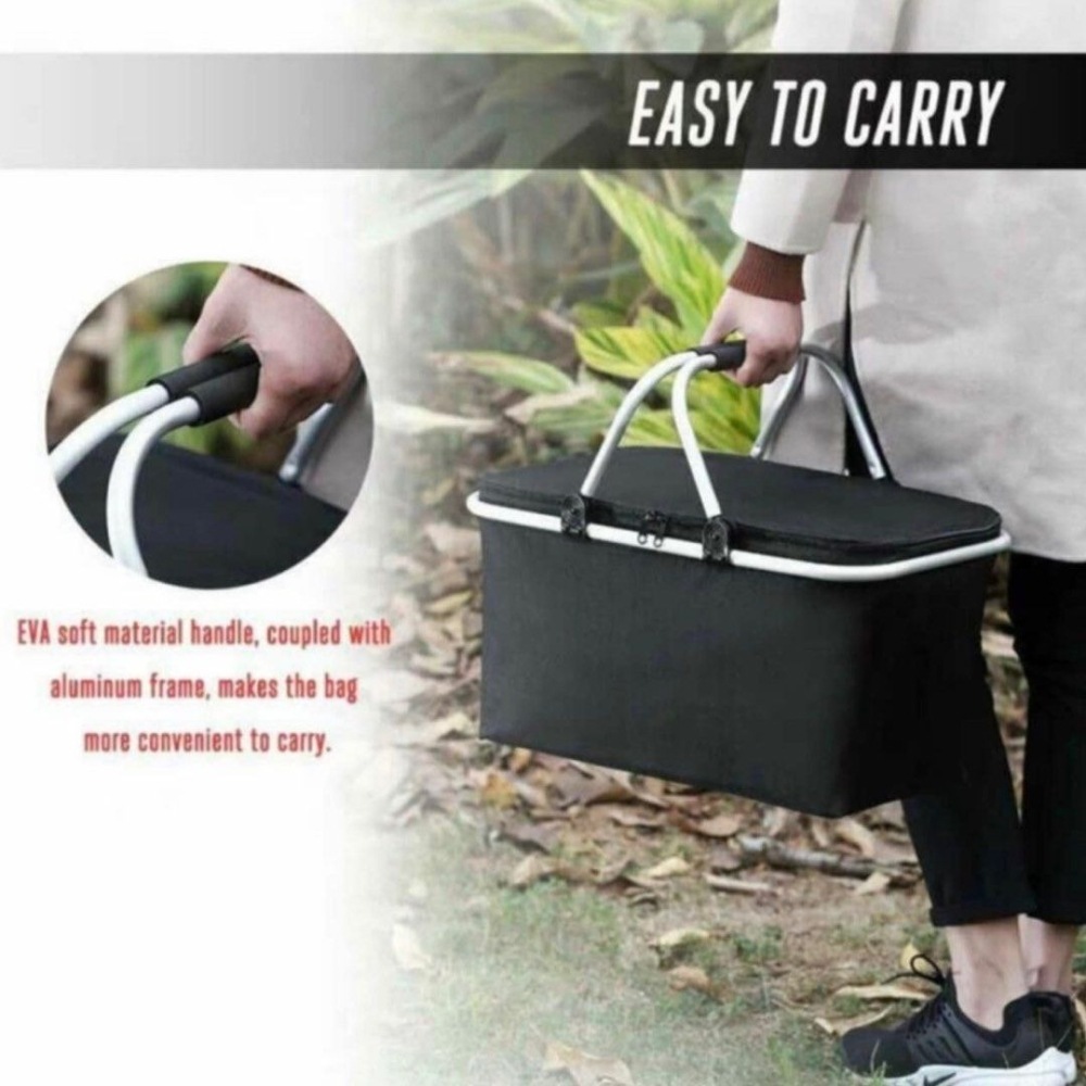 30L大容量戶外野餐保溫收納包,車用旅行露營防潑水折疊野餐袋,手提家庭旅遊冷藏保溫收納袋-細節圖5