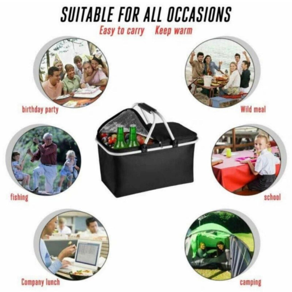 30L大容量戶外野餐保溫收納包,車用旅行露營防潑水折疊野餐袋,手提家庭旅遊冷藏保溫收納袋-細節圖6