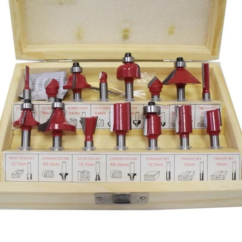 15件組修邊機刀頭,電木銑雕刻機銑刀修邊刀刀具,木工刀頭工具-細節圖2