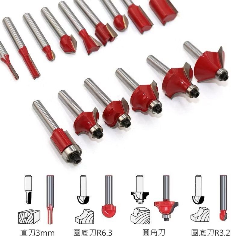 15件組修邊機刀頭,電木銑雕刻機銑刀修邊刀刀具,木工刀頭工具-細節圖4