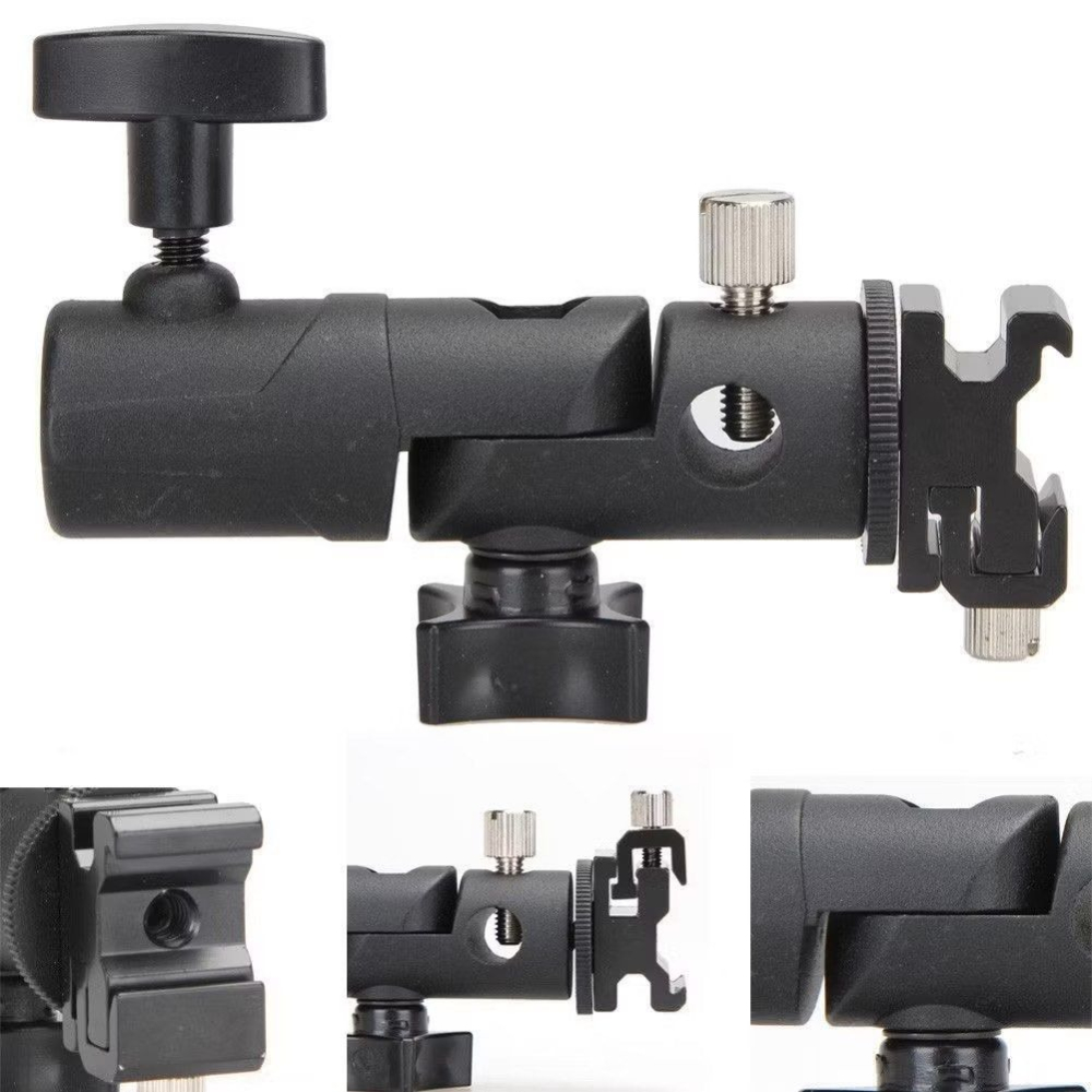 閃光燈萬用E型支架,閃光燈底座三腳架 燈架,可插反光傘180度金屬萬用支架,拍攝攝影柔光傘架-細節圖2