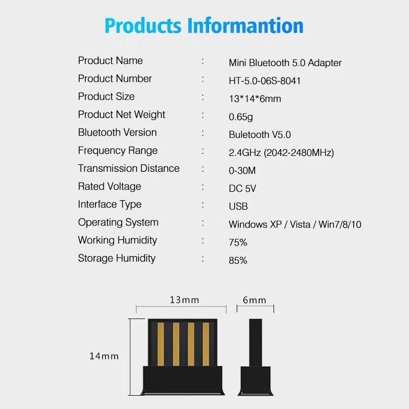 USB藍牙適配器,BT5.0 USB無線電腦藍芽發射器,筆記型電腦耳機滑鼠接收器-細節圖9