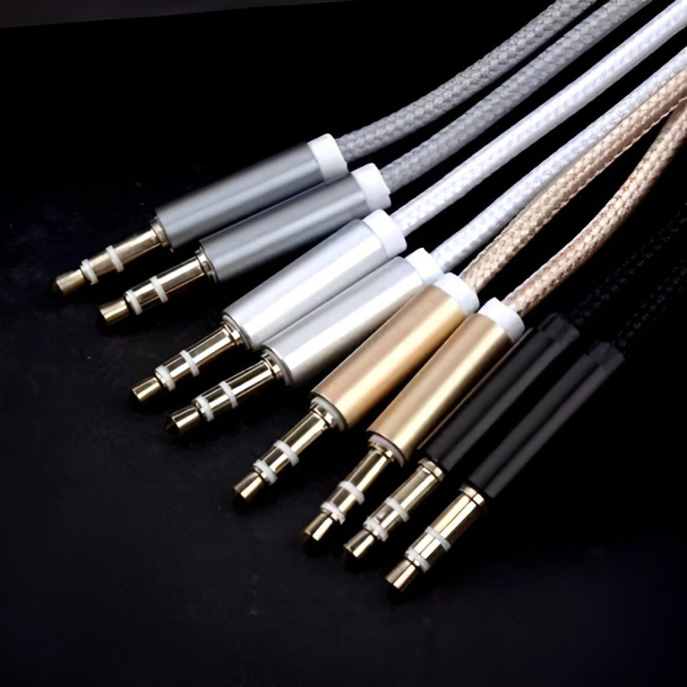 銀色尼龍鋁合金公對公3.5MM音頻線,3.5mm雙公頭編織音源線,aux音頻車載連接線,音源延長傳輸編織線,耳機線-細節圖2