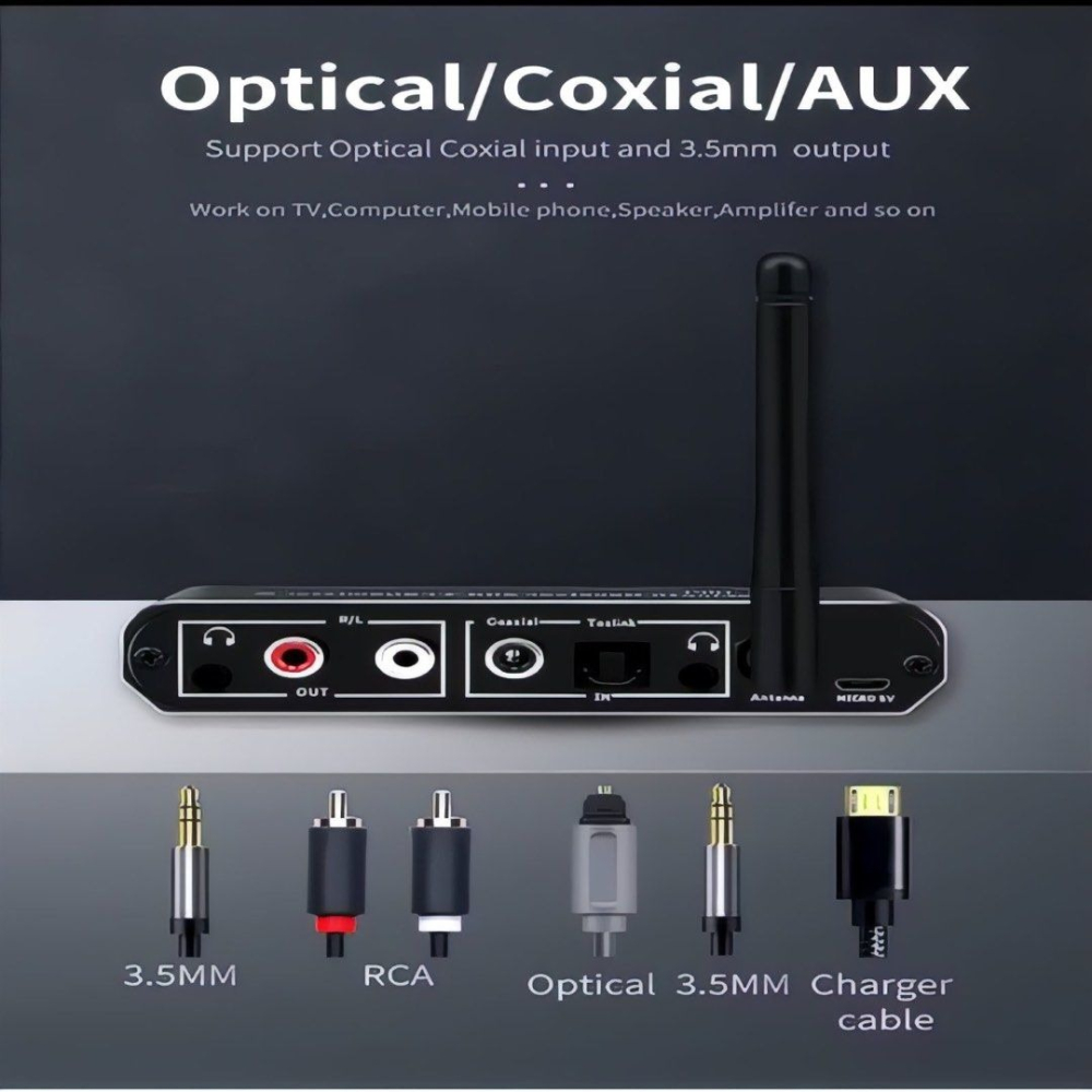 藍牙5.0音頻適配器藍牙接收發射器,藍芽轉換器,光纖轉換同軸轉換調音雙輸出發射器-細節圖5