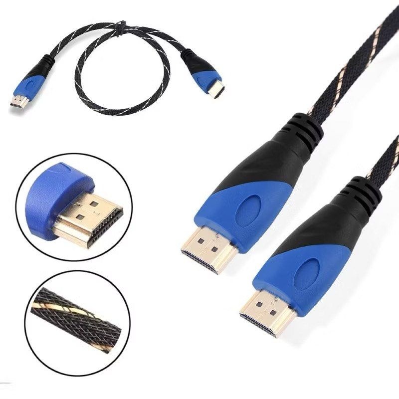 HDMI轉HDMI黑金網+三合一轉接頭,編織網抗干擾HDMI線,電視投影機連接線-細節圖2