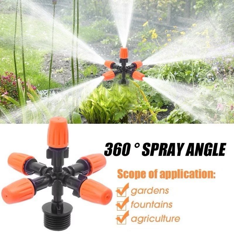 360度花園可調五頭霧化噴頭,園藝養殖場降溫可調節霧化器,庭院灌溉植物澆水設備灑水器-細節圖2